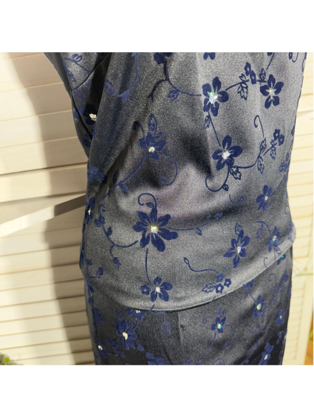 Vintage 90s Byer Too! Maxi dress navy blue beaded cocktail prom wedding guest 7 - Picture 7 of 14